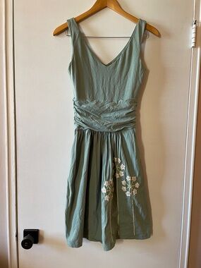 Synergy Organic Clothing Sage Green Sleeveless Midi Dress with Embroidery